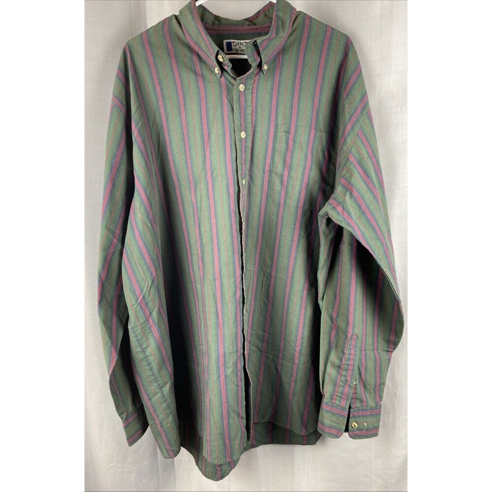 Sutter & Grant Mens Sz 2XLT Green Striped Long Sleeve Button Down Dress Shirt